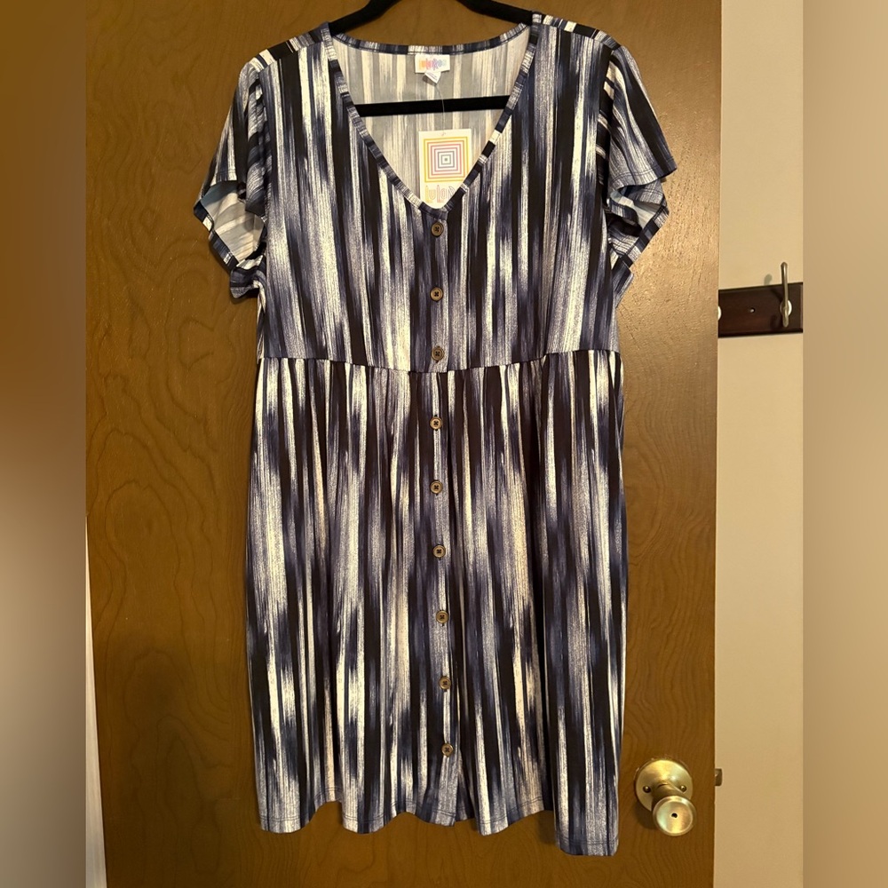 Blue Short Sleeve V-Neck Sundress